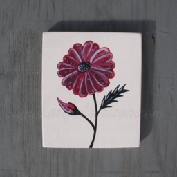 Original Red Flower Painting Modern Farmhouse Decor Primitive Folk Art Cosmos Wildflower Black White Deco Wall - thumbnail 4