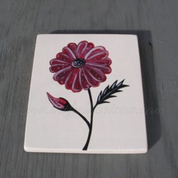 Original Red Flower Painting Modern Farmhouse Decor Primitive Folk Art Cosmos Wildflower Black White Deco Wall - thumbnail 3