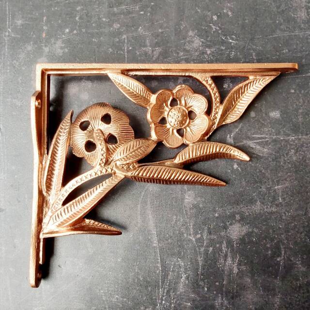 Art Nouveau Copper Flower Shelf Bracket in Vintage Antique Finish Wall Metal - image 1