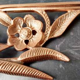 Art Nouveau Copper Flower Shelf Bracket in Vintage Antique Finish Wall Metal - thumbnail 2