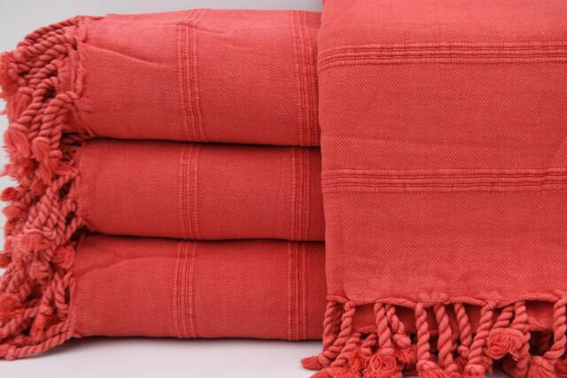 "Stone Washed Throw, Turkish Blanket, Red Blanket, Soft Throw, 67""x85" - image 1
