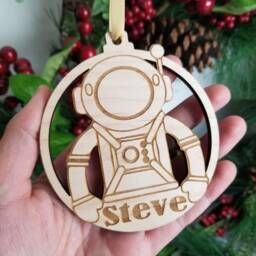 Astronaut Christmas Tree Decoration, Personalised Space Themed Xmas Name Hanger, Add & Year, Boys Stocking Filler - thumbnail 4