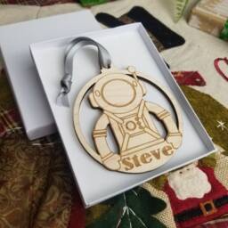 Astronaut Christmas Tree Decoration, Personalised Space Themed Xmas Name Hanger, Add & Year, Boys Stocking Filler - thumbnail 3