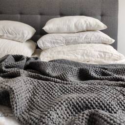 Moon Grey Waffle Linen Blanket. Soft Bedspread. Cozy Bed Throw For Queen Or King Bed. Minimalist Modern Decor - thumbnail 2