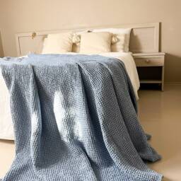 Moon Grey Waffle Linen Blanket. Soft Bedspread. Cozy Bed Throw For Queen Or King Bed. Minimalist Modern Decor - thumbnail 4