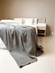 Moon Grey Waffle Linen Blanket. Soft Bedspread. Cozy Bed Throw For Queen Or King Bed. Minimalist Modern Decor - thumbnail 1