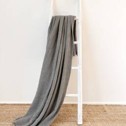 Moon Grey Waffle Linen Blanket. Soft Bedspread. Cozy Bed Throw For Queen Or King Bed. Minimalist Modern Decor - thumbnail 3
