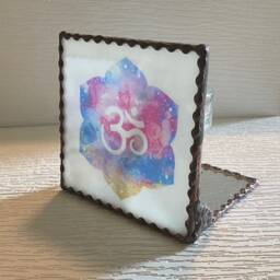 Large Candle Holder - White Stained Glass With The Lotus Flower & Symbol Beautiful - thumbnail 3