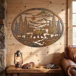 Rustic Deer Metal Wall Art, Woodland Cabin Decor, Mountain Lodge Housewarming Gift - thumbnail 1