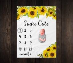 Sunflower Floral Milestone Blanket, Baby Month Girl Track Growth, Keepsake, Shower Gift, Yellow Flower