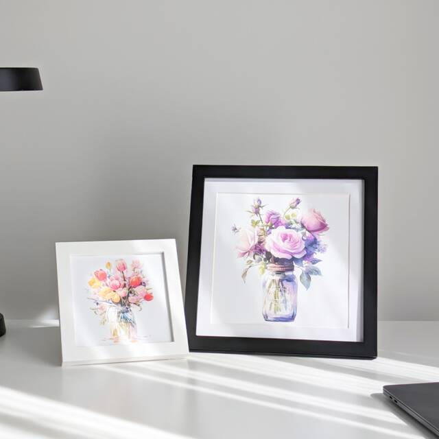 4x4, 5x5, 6x6, 7x7, 8x8, 10x10 Wooden Picture Frame With Mat, For Wall & Desktop Display - image 1