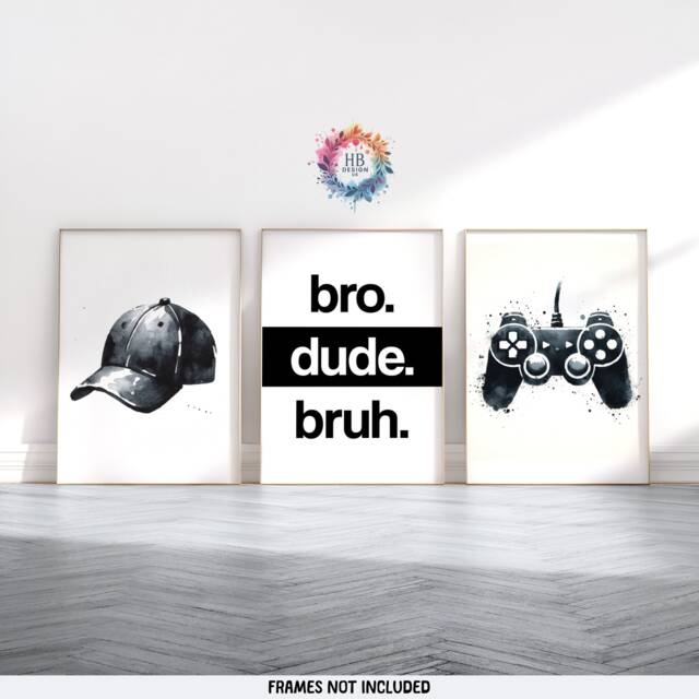Black Boys Bedroom Decor - Set Of 3 Prints - Teen Room Art Boy Gamer Gift Bro Dude Bruh Gaming Wall Artwork Birthday Present Gifts - image 1