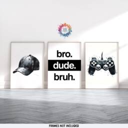 Black Boys Bedroom Decor - Set Of 3 Prints - Teen Room Art Boy Gamer Gift Bro Dude Bruh Gaming Wall Artwork Birthday Present Gifts - thumbnail 1