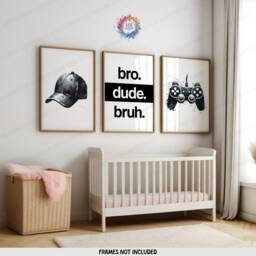 Black Boys Bedroom Decor - Set Of 3 Prints - Teen Room Art Boy Gamer Gift Bro Dude Bruh Gaming Wall Artwork Birthday Present Gifts - thumbnail 2