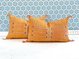 Yakiti-Orange Square Moroccan Pillows, Aka Cactus Silk Pillow, Decorative Pillows, Sabra Pillows, Moroccan Decor Designer Cactus - thumbnail 1