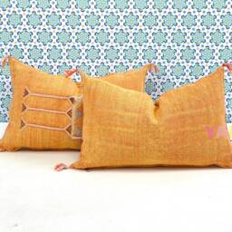 Yakiti-Orange Square Moroccan Pillows, Aka Cactus Silk Pillow, Decorative Pillows, Sabra Pillows, Moroccan Decor Designer Cactus - thumbnail 2