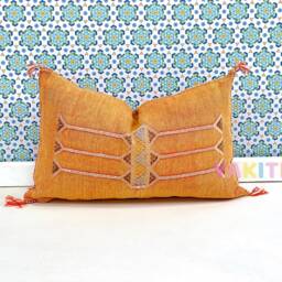 Yakiti-Orange Square Moroccan Pillows, Aka Cactus Silk Pillow, Decorative Pillows, Sabra Pillows, Moroccan Decor Designer Cactus - thumbnail 3