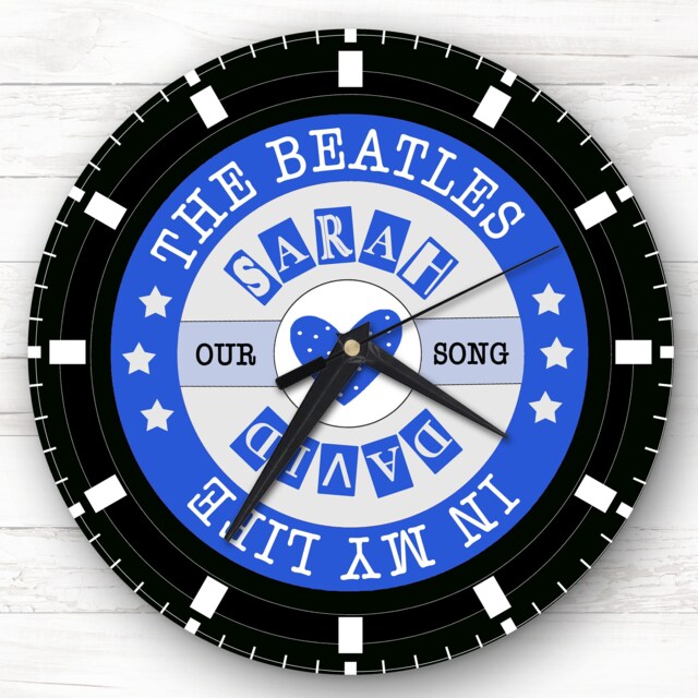 Blue Grey Vinyl Record Any Song Custom Gift Personalised Clock - image 1