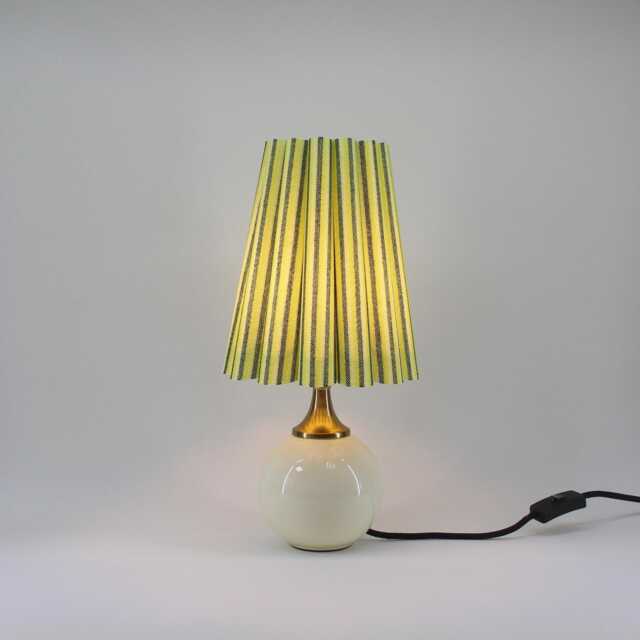 Handmade Lemon Green Striped Table Lamp Scallop Fabric Shade, Ceramic Base - image 1
