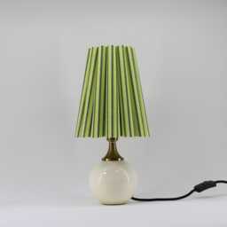 Handmade Lemon Green Striped Table Lamp Scallop Fabric Shade, Ceramic Base - thumbnail 2