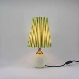 Handmade Lemon Green Striped Table Lamp Scallop Fabric Shade, Ceramic Base - thumbnail 1