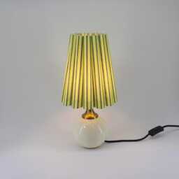 Handmade Lemon Green Striped Table Lamp Scallop Fabric Shade, Ceramic Base - thumbnail 4
