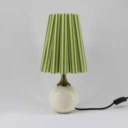 Handmade Lemon Green Striped Table Lamp Scallop Fabric Shade, Ceramic Base - thumbnail 3