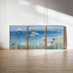 Coastal Beach Art Print Set Blue Ocean & Wildflower Painting - thumbnail 2