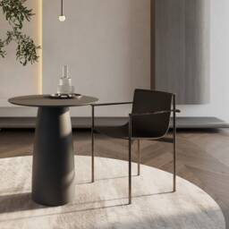 Anthracite Round Dining Table Japandi Style, Single Leg - D69cm/H74cm
