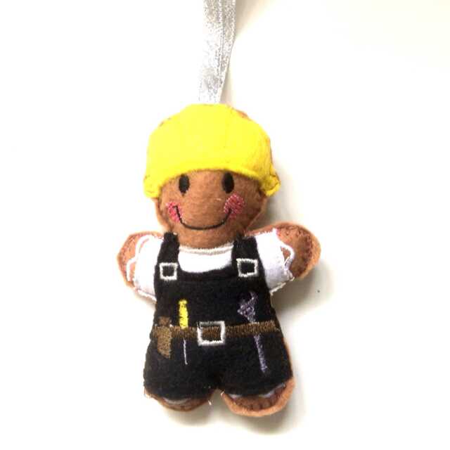 Construction Worker, Felt Gingerbread Man, Christmas Decoration - image 1