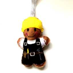 Construction Worker, Felt Gingerbread Man, Christmas Decoration - thumbnail 3