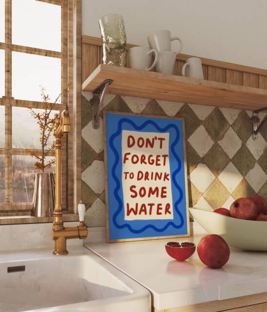 Don't Forget To Drink Some Water Unframed Print - Kitchen Poster Decor Prints Hand Drawn Art Reminder Colourful - image 1