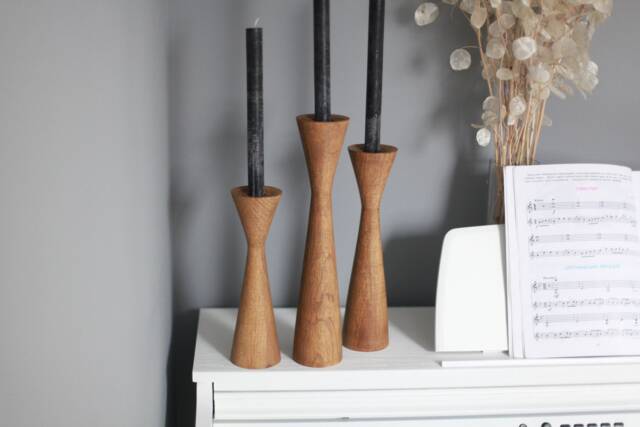 Wooden Set Of 3 Candlesticks Scandinavian Home Primitive Candle Holder Decorative Japanese Decor Rustic Texture Gift Charm Farmhouse - image 1