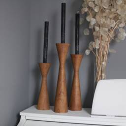 Wooden Set Of 3 Candlesticks Scandinavian Home Primitive Candle Holder Decorative Japanese Decor Rustic Texture Gift Charm Farmhouse - thumbnail 3