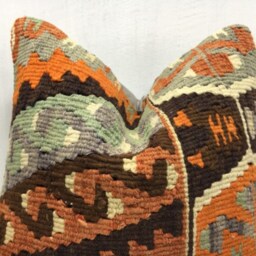 Vintage Handwoven Kilim Pillow Cover, Turkish Bohemian Accent - 16x16 - thumbnail 2