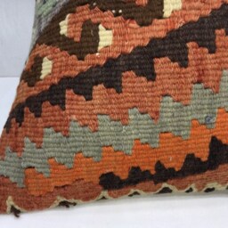 Vintage Handwoven Kilim Pillow Cover, Turkish Bohemian Accent - 16x16 - thumbnail 3