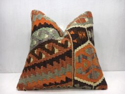 Vintage Handwoven Kilim Pillow Cover, Turkish Bohemian Accent - 16x16 - thumbnail 1