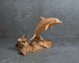 Jumping Dolphin Wood Sculpture Miniature Marine Art, Unique Home Decor 4 - thumbnail 1