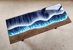 Epoxy Resin Ocean Wave Side Table Beach Themed Wood End Table