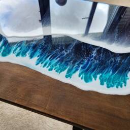 Epoxy Resin Ocean Wave Side Table Beach Themed Wood End Table - thumbnail 4
