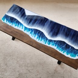 Epoxy Resin Ocean Wave Side Table Beach Themed Wood End Table - thumbnail 2