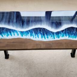 Epoxy Resin Ocean Wave Side Table Beach Themed Wood End Table - thumbnail 3