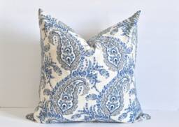 Blue Paisley Floral Pillow Cover & Beige Cotton Throw Cushion - thumbnail 1