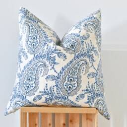 Blue Paisley Floral Pillow Cover & Beige Cotton Throw Cushion - thumbnail 2