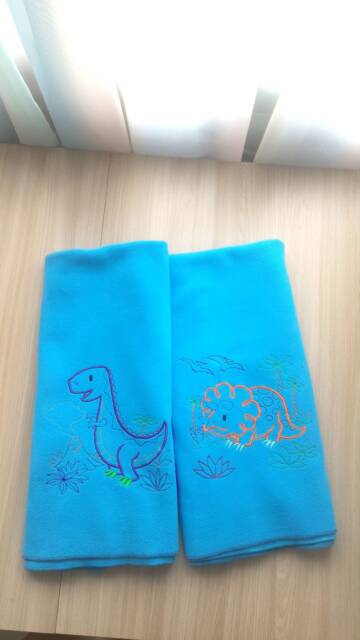 Baby Blue Fleece Blanket With Embroidery Dinosaur. Small, Warm, Soft For A Child's Room - image 1