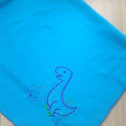 Baby Blue Fleece Blanket With Embroidery Dinosaur. Small, Warm, Soft For A Child's Room - thumbnail 3