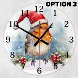 Winter Robin Glass Wall Clock - Christmas Bird Battery Operated 5 Designs - thumbnail 3