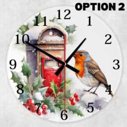 Winter Robin Glass Wall Clock - Christmas Bird Battery Operated 5 Designs - thumbnail 2