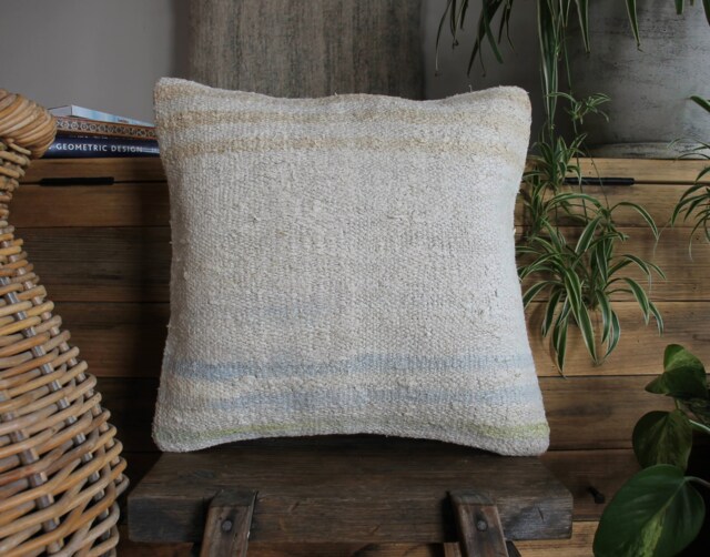 Vintage Handwoven Kilim Pillow Cover - 16 Inch Hemp Wool Linen Cushion - image 1