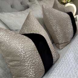 Elegant Champagne - Black Striped Antelope Fabric Cushion Cover - Luxury Euro Sham For Sofa & Bed Decor - thumbnail 2